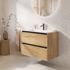 Saniselect Guarda badmeubel incl. witte keramische wastafel 81x51x61cm eiken marcato – zwarte greeplijst