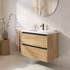 Saniselect Guarda badmeubel incl. witte wastafel 80x46x64cm eiken marcato – zwarte greeplijst