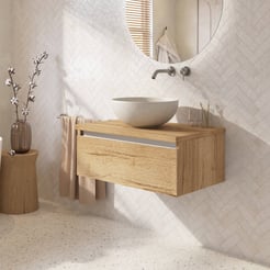 Saniselect Guarda badmeubel incl. grijze keramische waskom 80x51x49cm eiken marcato – aluminium greeplijst