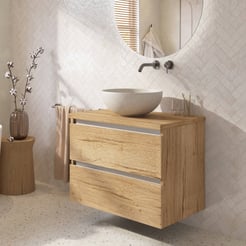 Saniselect Guarda badmeubel incl. afdekblad 80x51x62cm eiken marcato – aluminium greeplijst