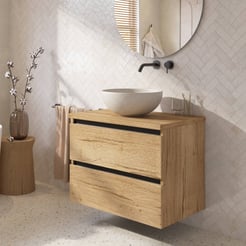 Saniselect Guarda badmeubel incl. afdekblad 80x51x62cm eiken marcato – zwarte greeplijst