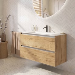 Saniselect Guarda badmeubel incl. malta beige keramische wastafel 101x46x61cm eiken marcato – aluminium greeplijst