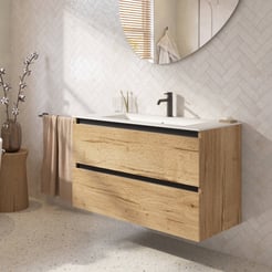 Saniselect Guarda badmeubel incl. malta beige keramische wastafel 101x46x61cm eiken marcato – zwarte greeplijst