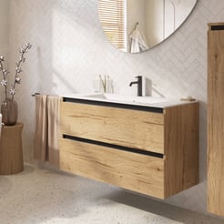Saniselect Guarda badmeubel incl. witte keramische wastafel 101x51x61cm eiken marcato – zwarte greeplijst