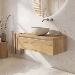 Saniselect Guarda badmeubel incl. grijze keramische waskom 100x51x49cm eiken marcato – aluminium greeplijst