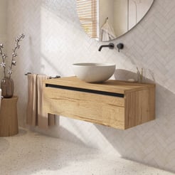 Saniselect Guarda badmeubel incl. afdekblad 100x51x32cm eiken marcato – zwarte greeplijst