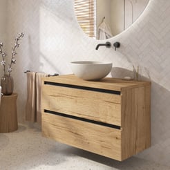 Saniselect Guarda badmeubel incl. grijze keramische waskom 100x51x79cm eiken marcato – zwarte greeplijst