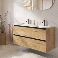 Saniselect Guarda badmeubel incl. malta beige keramische wastafel 121x46x61cm eiken marcato – zwarte greeplijst