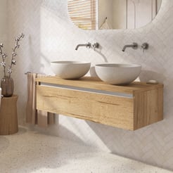 Saniselect Guarda badmeubel incl. grijze keramische waskommen 120x51x49cm eiken marcato – aluminium greeplijst