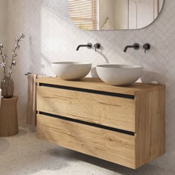 Saniselect Guarda badmeubel incl. grijze keramische waskommen 120x51x79cm eiken marcato – zwarte greeplijst