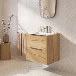 Saniselect Luca badmeubel incl. witte keramische wastafel 61x51x61cm eiken marcato – gunmetal greep