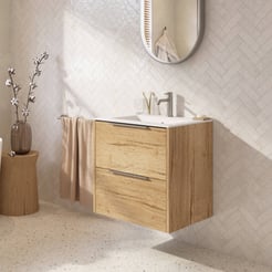 Saniselect Luca badmeubel incl. witte keramische wastafel 61x46x61cm eiken marcato – rvs greep