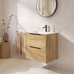 Saniselect Luca badmeubel incl. witte keramische wastafel 61x51x61cm eiken marcato – zwarte greep