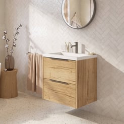 Saniselect Luca ondiep badmeubel incl. witte wastafel 60x40x64cm eiken marcato – gunmetal greep