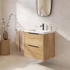 Saniselect Luca ondiep badmeubel incl. witte wastafel 60x40x64cm eiken marcato – zwarte greep