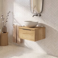 Saniselect Luca badmeubel incl. grijze keramische waskom 60x51x49cm eiken marcato – gunmetal greep