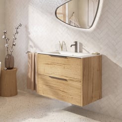 Saniselect Luca badmeubel incl. malta beige keramische wastafel 81x46x61cm eiken marcato – gunmetal greep