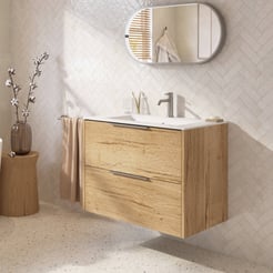 Saniselect Luca badmeubel incl. witte keramische wastafel 81x46x61cm eiken marcato – rvs greep