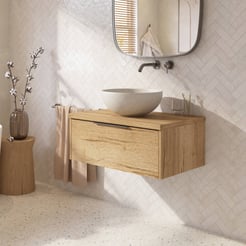 Saniselect Luca badmeubel incl. grijze keramische waskom 80x51x49cm eiken marcato – gunmetal greep