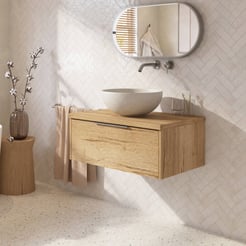 Saniselect Luca badmeubel incl. grijze keramische waskom 80x51x49cm eiken marcato – rvs greep