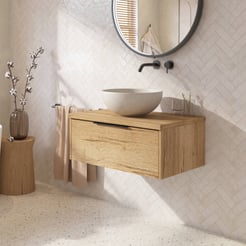 Saniselect Luca badmeubel incl. afdekblad 80x51x32cm eiken marcato – zwarte greep