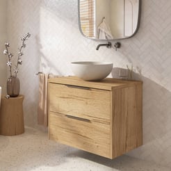 Saniselect Luca badmeubel incl. afdekblad 80x51x62cm eiken marcato – gunmetal greep