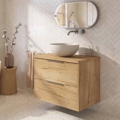 Saniselect Luca badmeubel incl. afdekblad 80x51x62cm eiken marcato – rvs greep