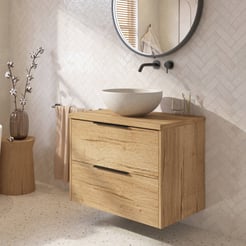 Saniselect Luca badmeubel incl. afdekblad 80x51x62cm eiken marcato – zwarte greep