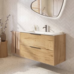 Saniselect Luca badmeubel incl. malta beige keramische wastafel 101x46x61cm eiken marcato – gunmetal greep