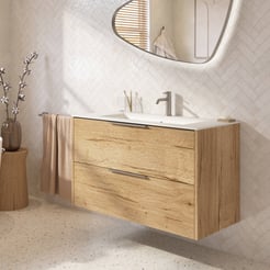 Saniselect Luca badmeubel incl. malta beige keramische wastafel 101x46x61cm eiken marcato – rvs greep