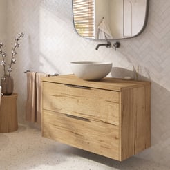 Saniselect Luca badmeubel incl. grijze keramische waskom 100x51x79cm eiken marcato – gunmetal greep