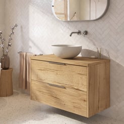 Saniselect Luca badmeubel incl. grijze keramische waskom 100x51x79cm eiken marcato – rvs greep