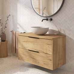 Saniselect Luca badmeubel incl. afdekblad 100x51x62cm eiken marcato – zwarte greep