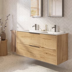 Saniselect Luca badmeubel incl. malta beige keramische wastafel 121x46x61cm eiken marcato – gunmetal greep