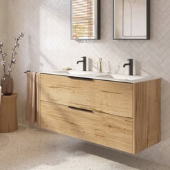 Saniselect Luca badmeubel incl. malta beige keramische wastafel 121x46x61cm eiken marcato – zwarte greep