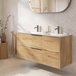 Saniselect Luca badmeubel incl. witte keramische wastafel 121x46x61cm eiken marcato – gunmetal greep