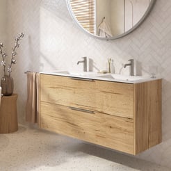 Saniselect Luca badmeubel incl. witte keramische wastafel 121x46x61cm eiken marcato – rvs greep