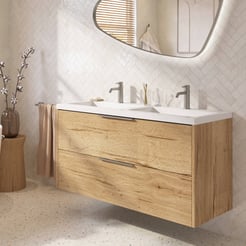 Saniselect Luca badmeubel incl. witte wastafel 121x51x64cm eiken marcato – rvs greep