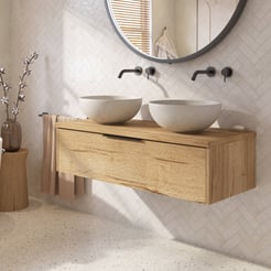 Saniselect Luca badmeubel incl. afdekblad 120x51x32cm eiken marcato – zwarte greep
