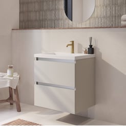 Saniselect Guarda ondiep badmeubel incl. witte wastafel 60x40x64cm kiezel grijs – aluminium greeplijst
