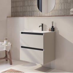 Saniselect Guarda badmeubel incl. witte keramische wastafel 61x46x61cm kiezel grijs – zwarte greeplijst