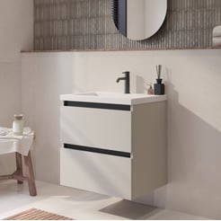 Saniselect Guarda badmeubel incl. witte wastafel 61x51x64cm kiezel grijs – zwarte greeplijst