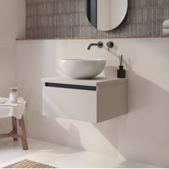 Saniselect Guarda badmeubel incl. witte keramische waskom 60x51x49cm kiezel grijs – zwarte greeplijst