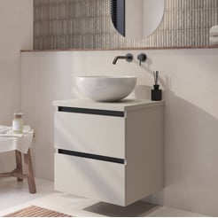 Saniselect Guarda badmeubel incl. witte keramische waskom 60x51x79cm kiezel grijs – zwarte greeplijst
