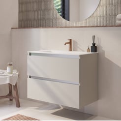 Saniselect Guarda badmeubel incl. witte keramische wastafel 81x51x61cm kiezel grijs – aluminium greeplijst