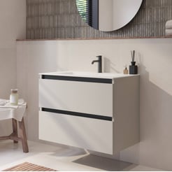 Saniselect Guarda badmeubel incl. witte keramische wastafel 81x51x61cm kiezel grijs – zwarte greeplijst