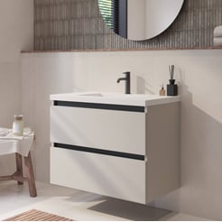 Saniselect Guarda badmeubel incl. witte wastafel 80x46x64cm kiezel grijs – zwarte greeplijst