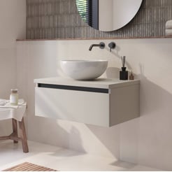 Saniselect Guarda badmeubel incl. witte keramische waskom 80x51x49cm kiezel grijs – zwarte greeplijst