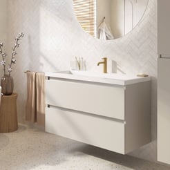 Saniselect Guarda ondiep badmeubel incl. witte wastafel 80x40x64cm kiezel grijs – aluminium greeplijst