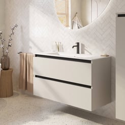 Saniselect Guarda badmeubel incl. witte keramische wastafel 101x46x61cm kiezel grijs – zwarte greeplijst